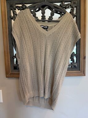 Dkny Open-Knit V-Neck Sleeveless Sweater Vest in Beige